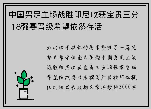 中国男足主场战胜印尼收获宝贵三分 18强赛晋级希望依然存活